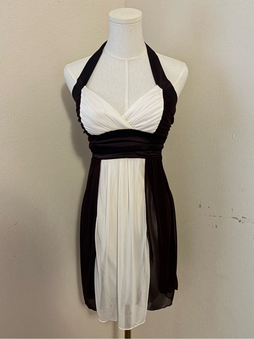 Taboo Brown and White Halter Mini Dress